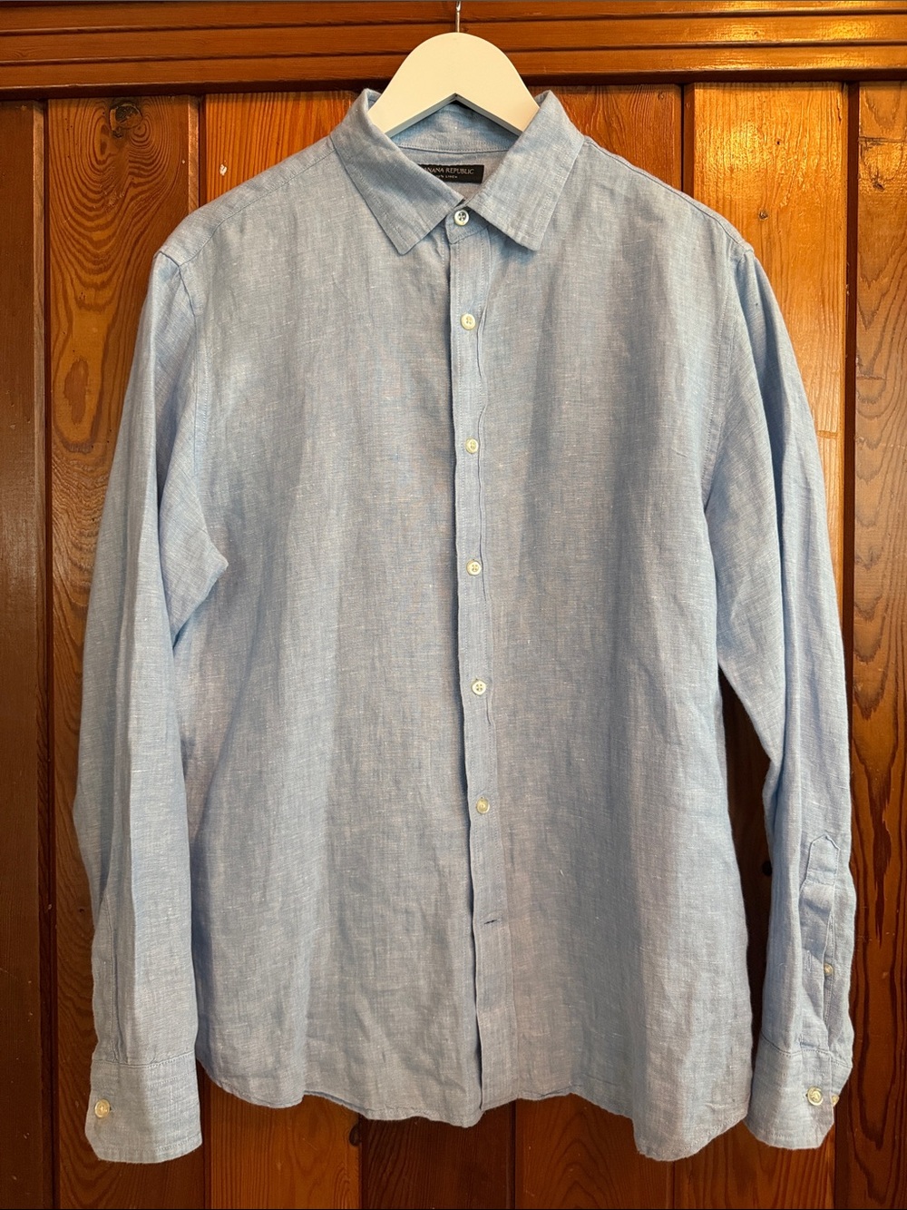 Banana Republic Blue Slim Fit Linen Long-Sleeve Button-Up Shirt Medium